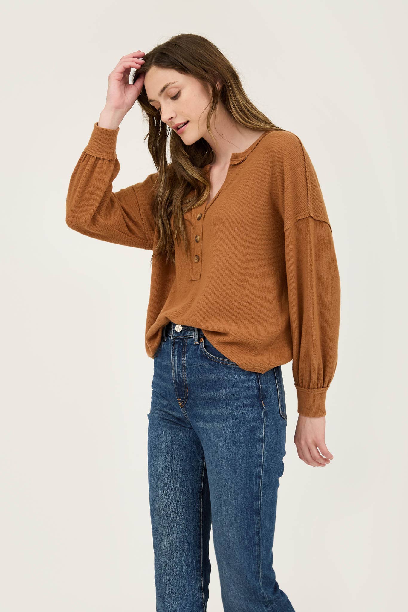 V-Neck Burnt Orange Henley Top