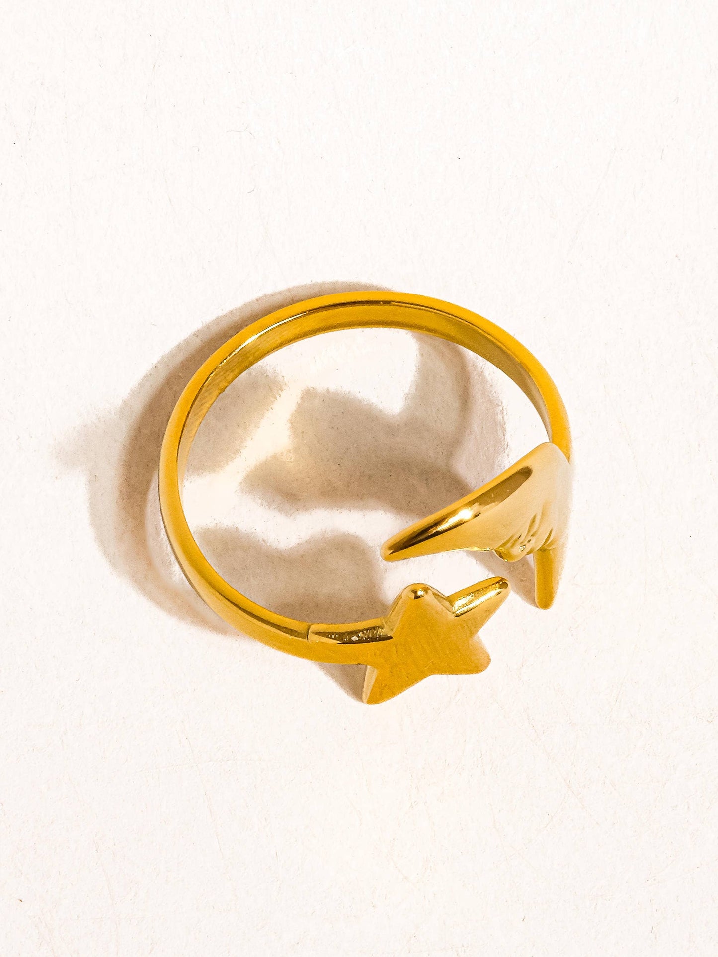 18K Gold Non-Tarnish Star and Moon Ring