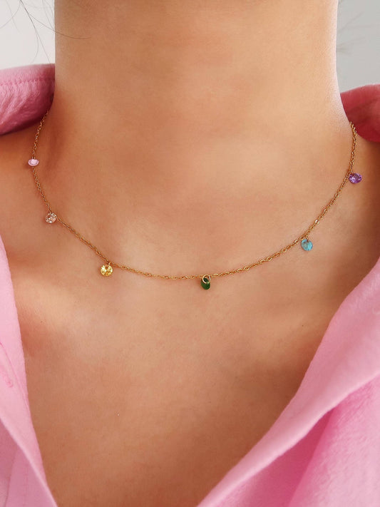18K Gold Multi-Colored Gem Necklace