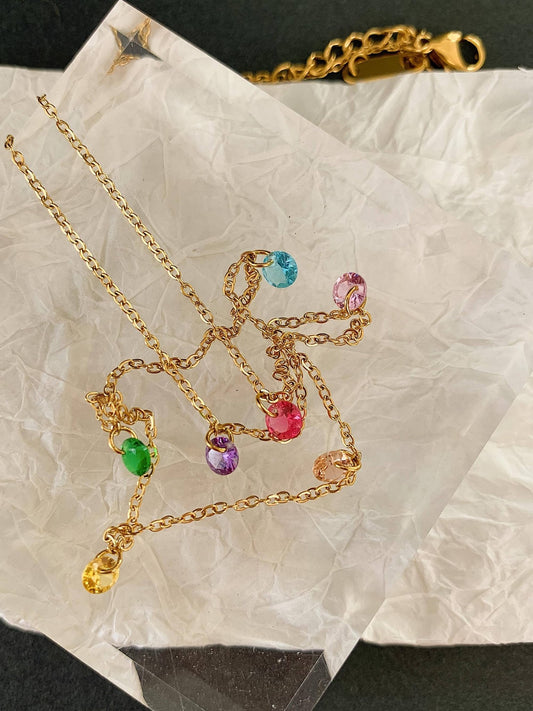 18K Gold Multi-Colored Gem Necklace Multi-Colored