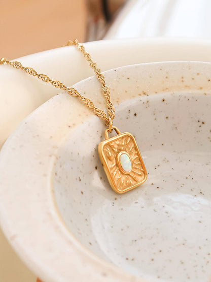 18K Rectangle Opal Necklace Yellow Gold