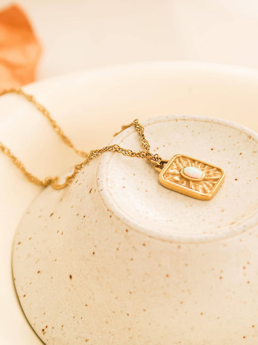 18K Rectangle Opal Necklace