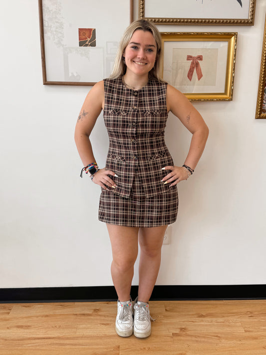 Plaid Button Front Vest Top