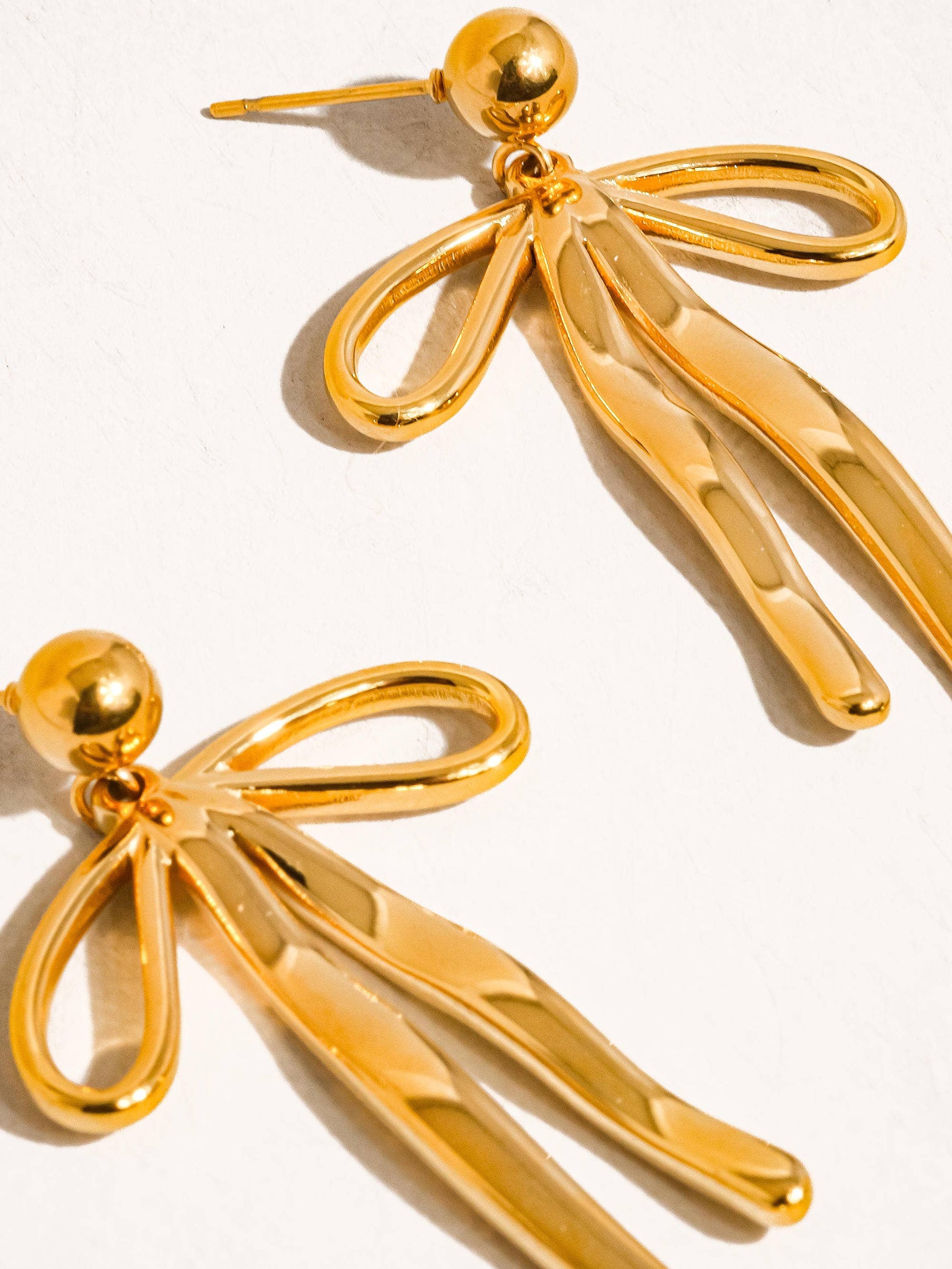 18K Gold Non-Tarnish Bow Dangle Earring