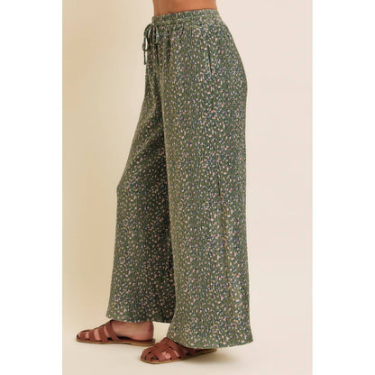 Pleated Floral Wide Leg Pants