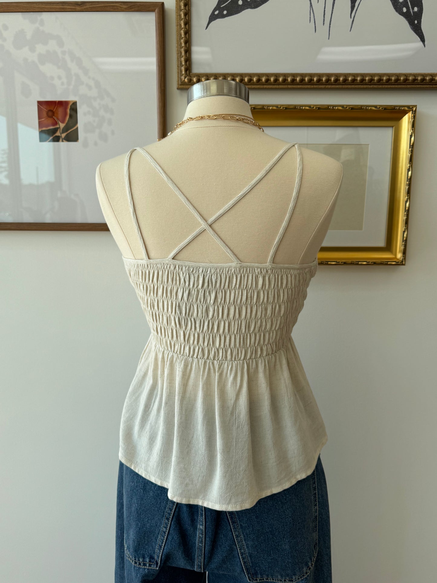 Smocked V-Neck Tank Top