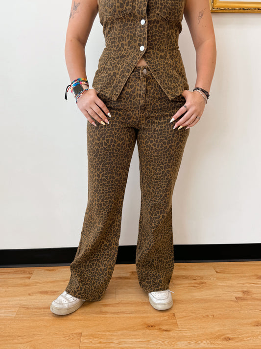 Cheetah Print Flare Pants Pants