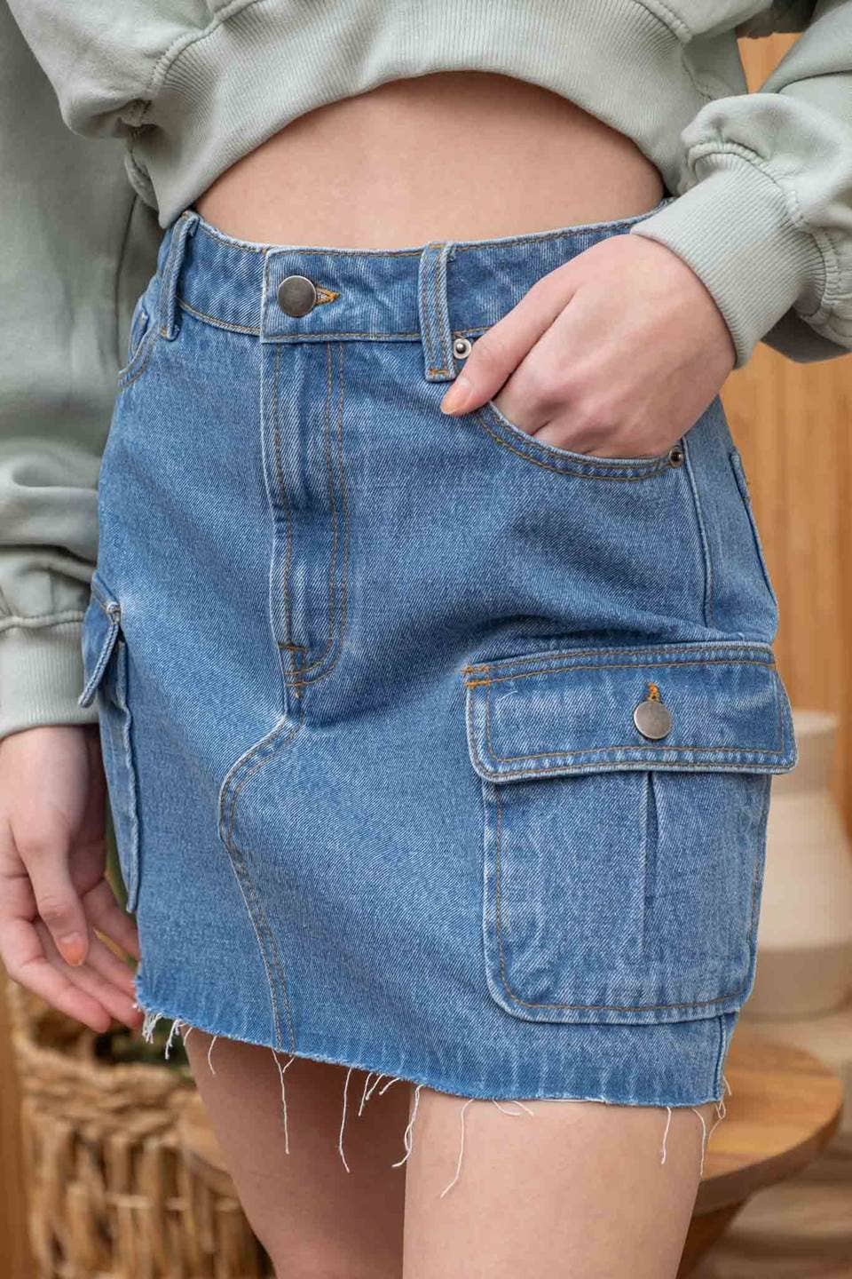 Cargo Denim Mini Skirt