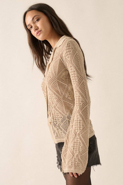 Pointelle Bell-Sleeve Cardigan