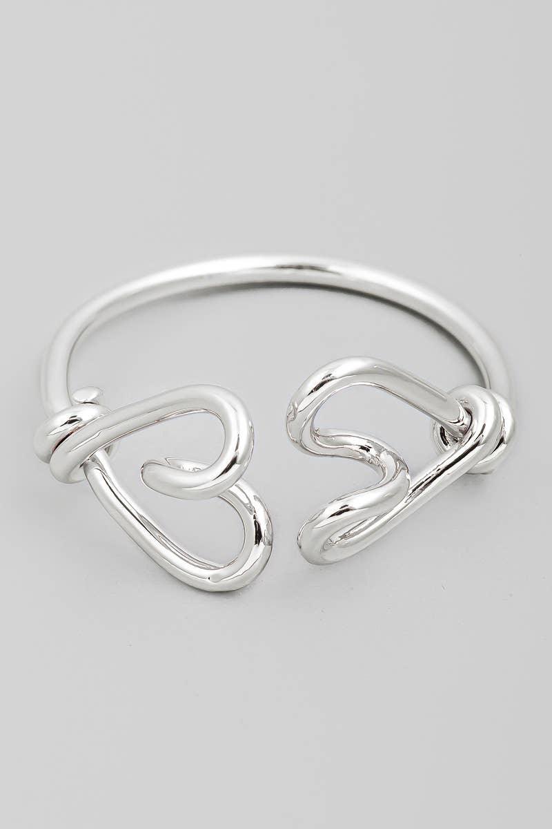 Double Heart Open Ring Silver