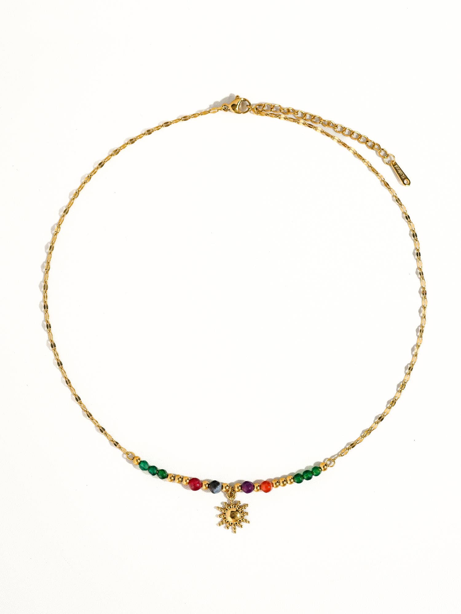 18K Gold Sun Necklace with Beads