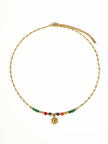 18K Gold Sun Necklace with Beads