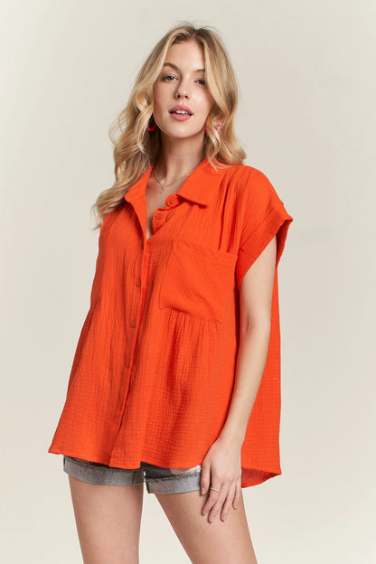 Orange Button Down Blouse