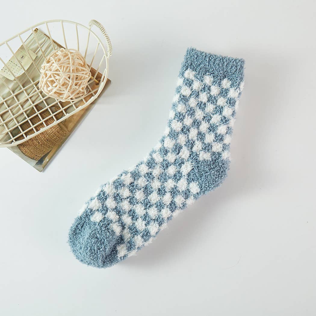 Checkerboard Pattern Fuzzy Winter Socks