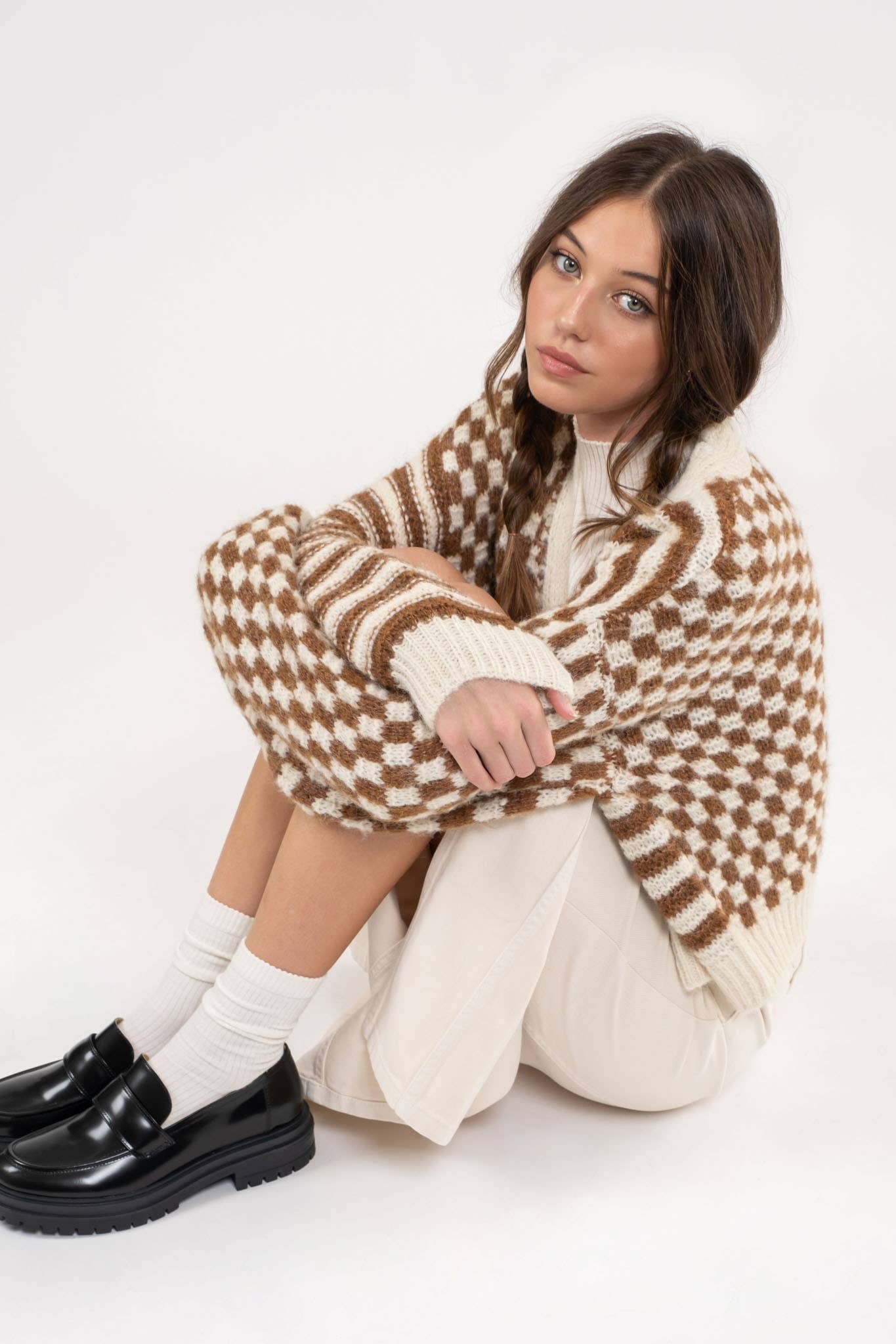 Stripe & Checkered Cardigan