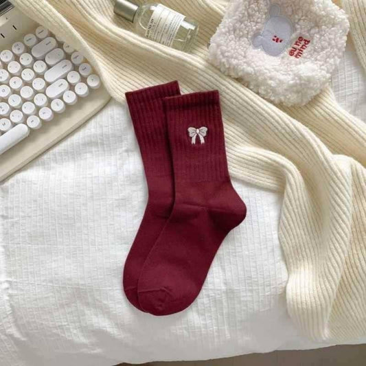 Maroon Crew Bow Socks Socks