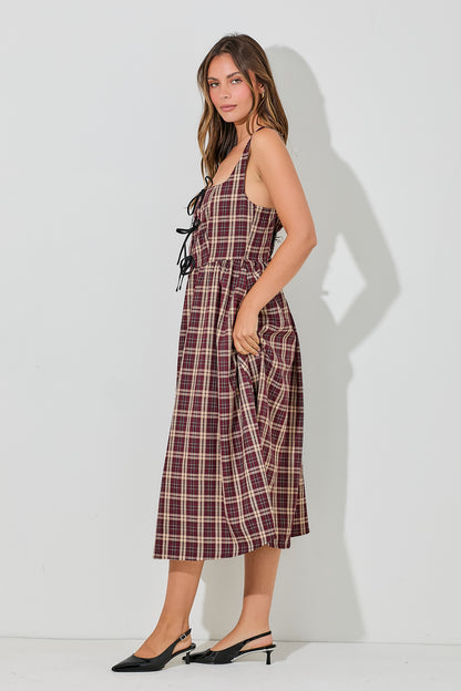 Plaid Bow Midi Dress