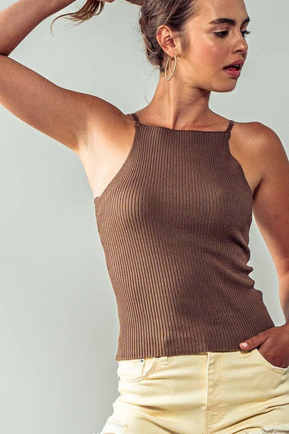 High Neck Ribbed Tank Top