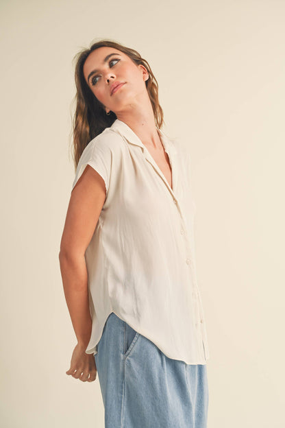 Button Down Cap Sleeve Top