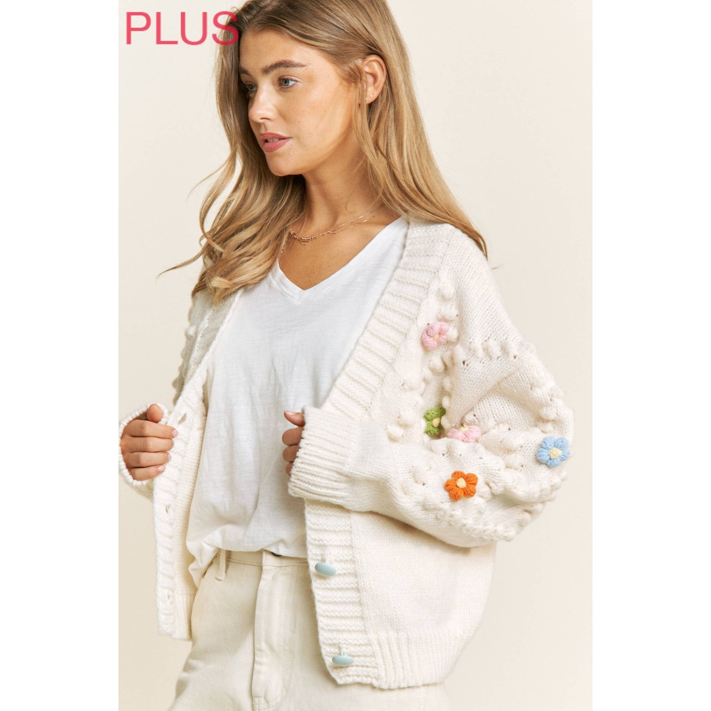 Plus Cream Flower Cardigan