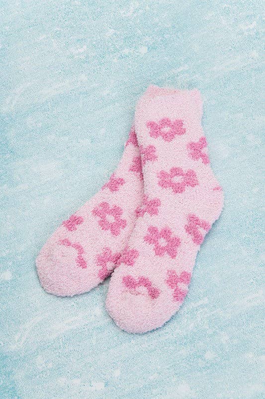 Pink Fuzzy Daisy Socks