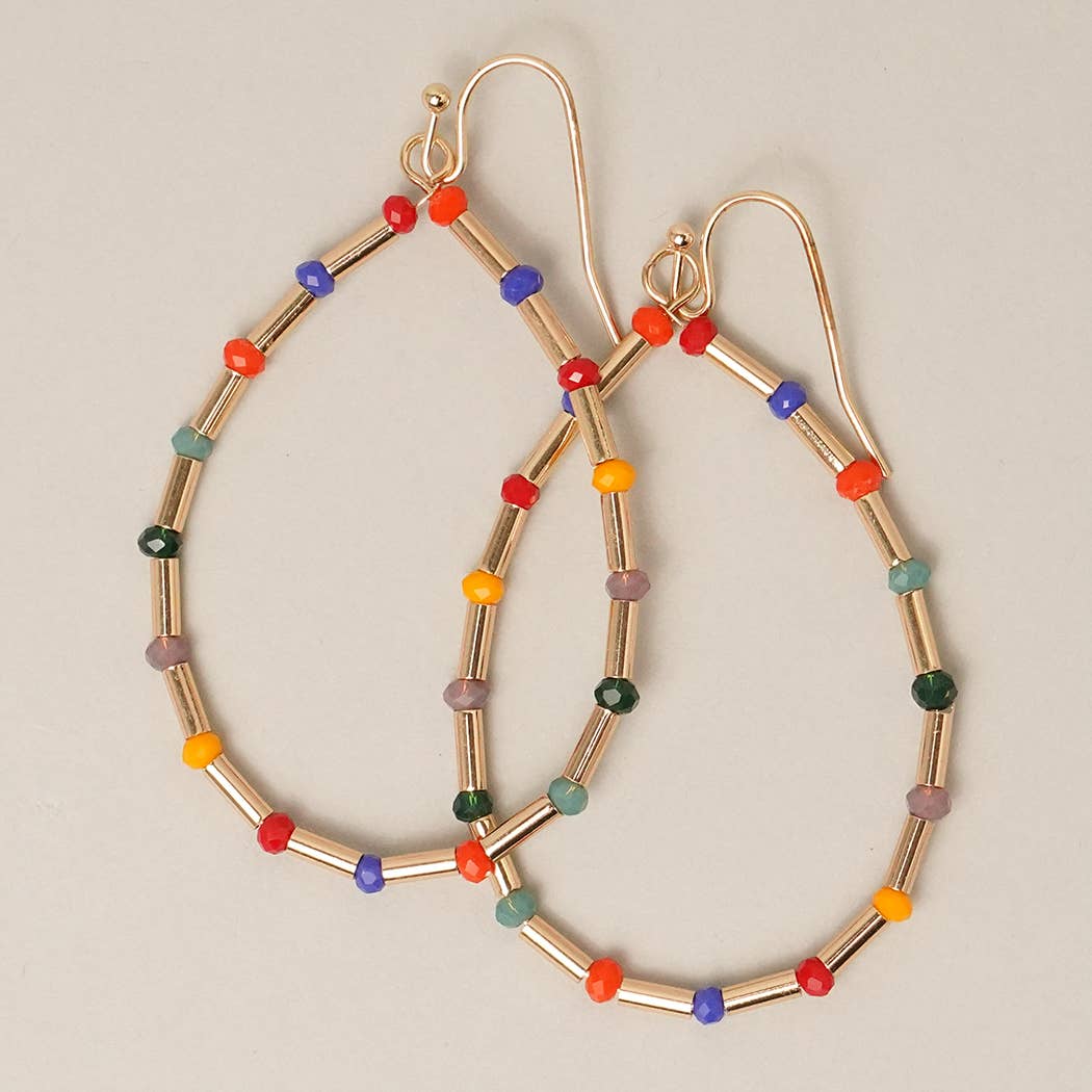 Teardrop Shaped Glass Bead Hook Earrings