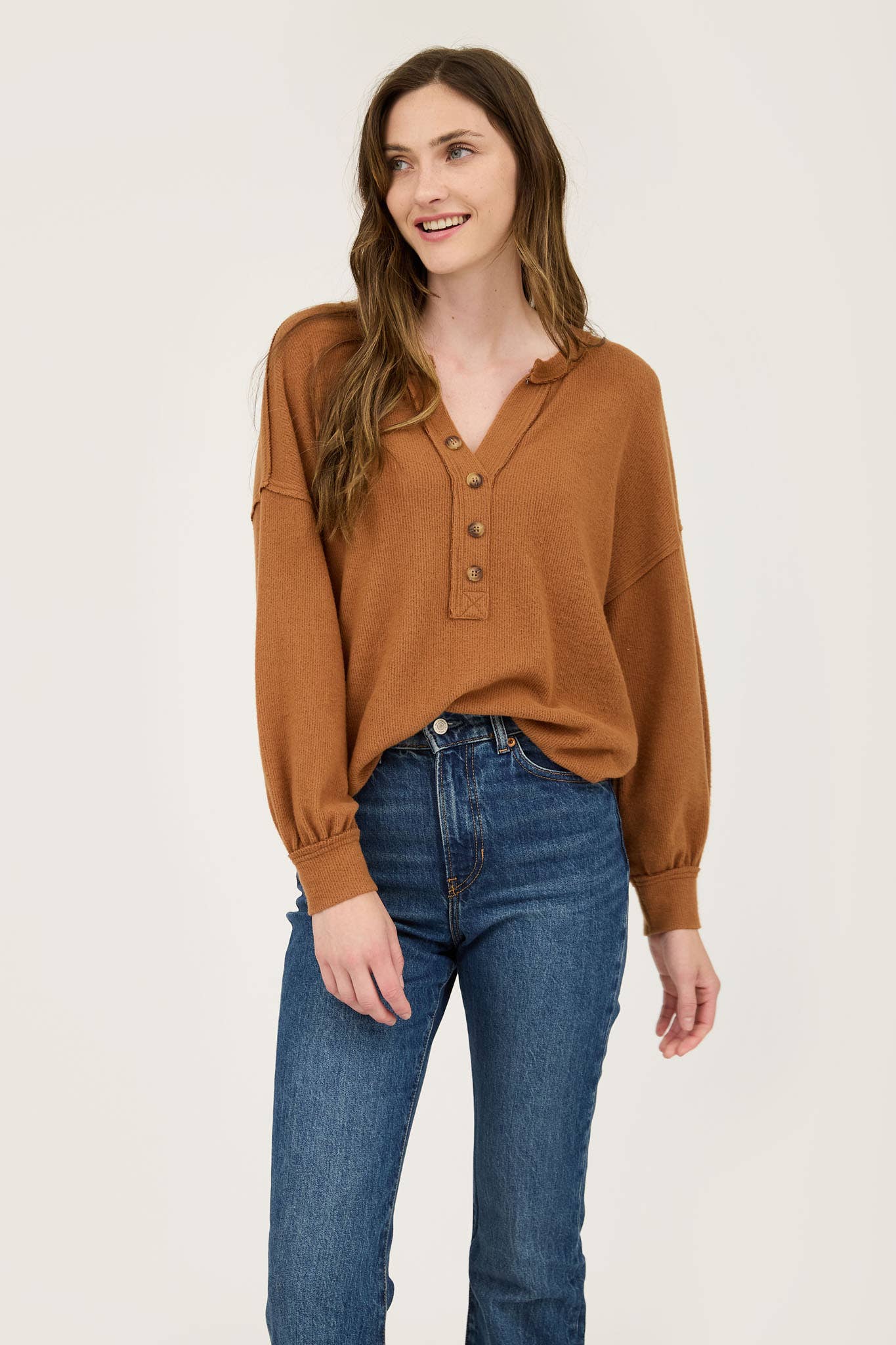 V-Neck Burnt Orange Henley Top