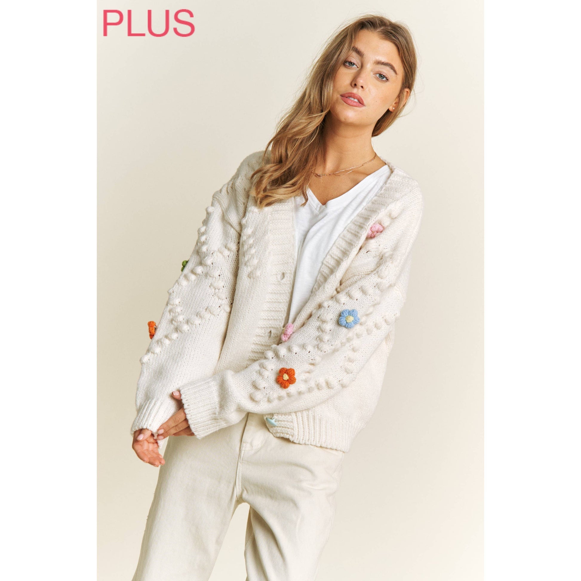 Plus Cream Flower Cardigan