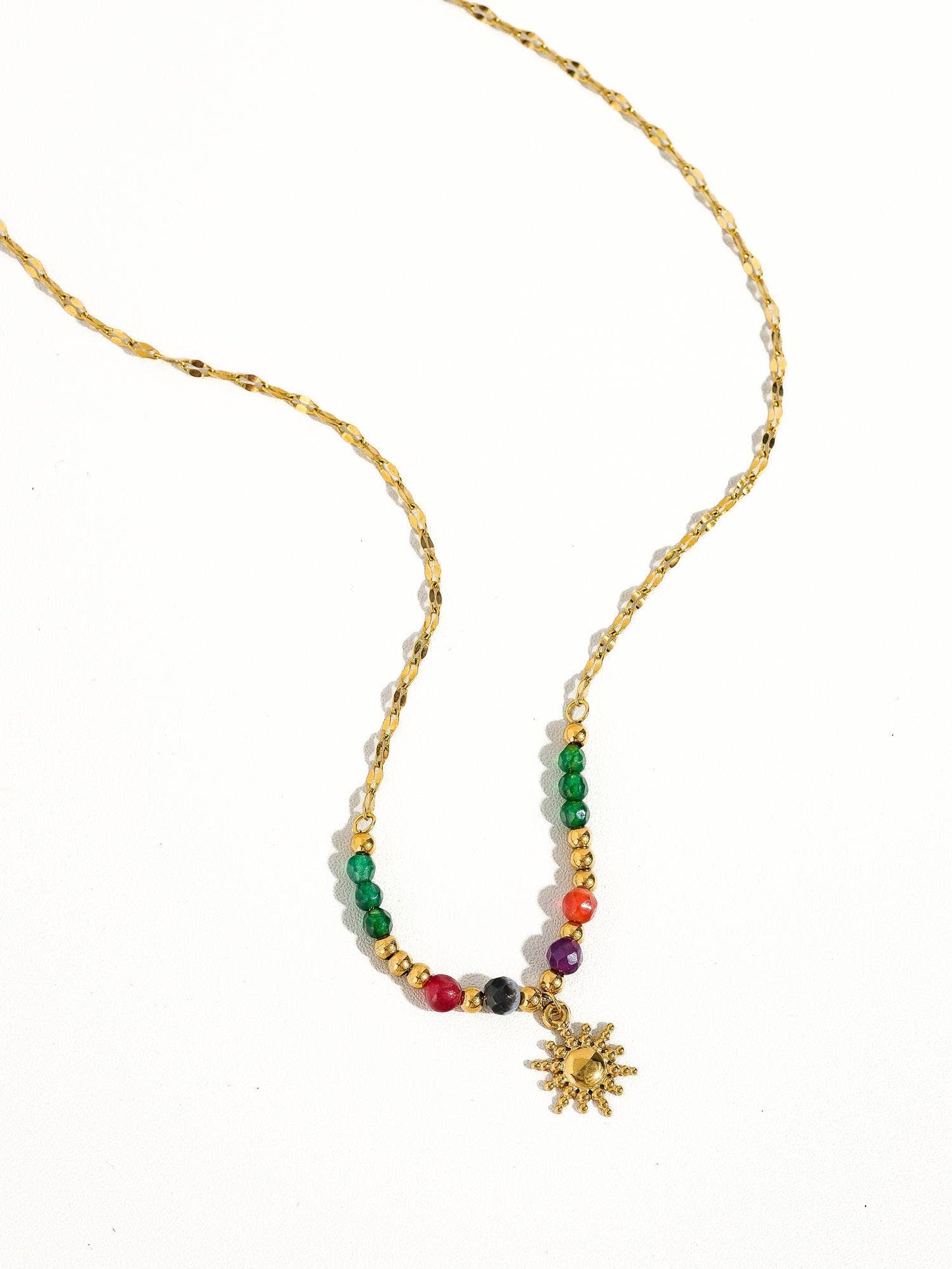 18K Gold Sun Necklace with Beads