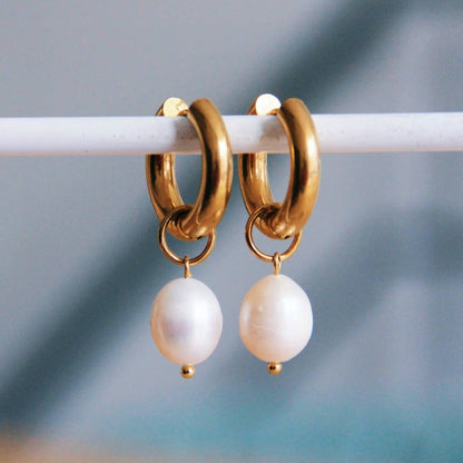 Gold Hoop & Pearl Earrings