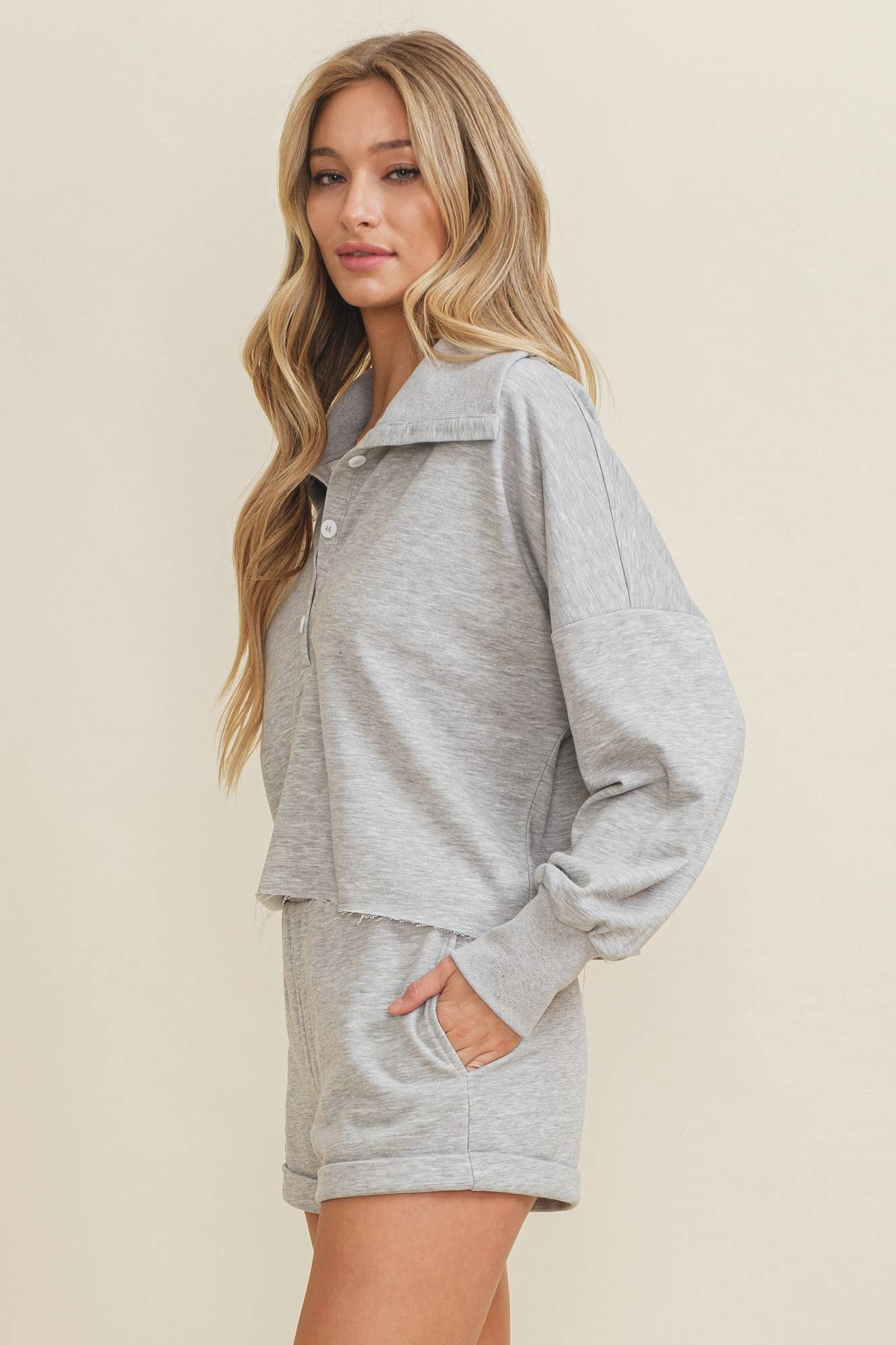 Raw Hem Collared Sweatshirt