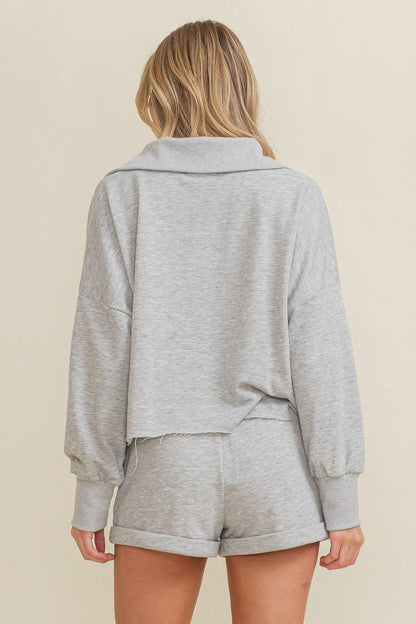 Raw Hem Collared Sweatshirt