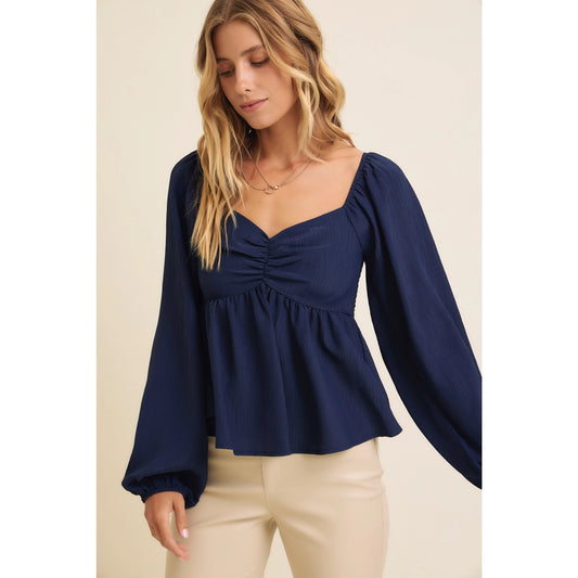 Sweatheart Navy Blouse