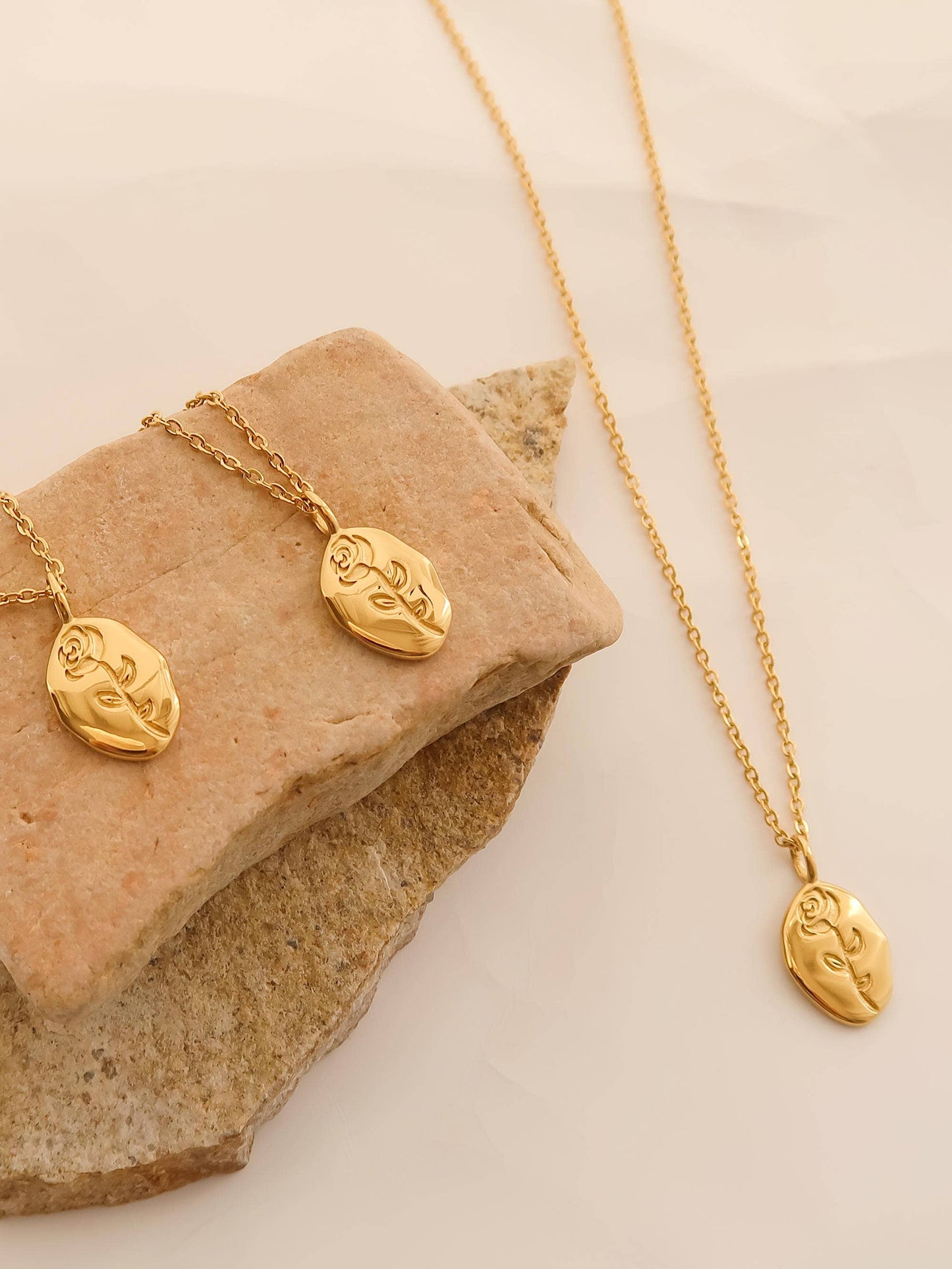 18K Gold Non-Tarnish Rose Coin Necklace