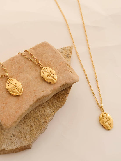 18K Gold Non-Tarnish Rose Coin Necklace