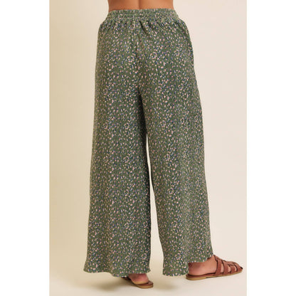 Pleated Floral Wide Leg Pants