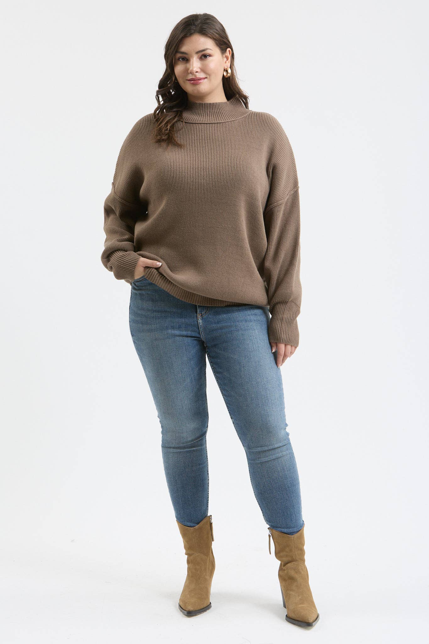 Plus Mock Neck Ribbed Sweater