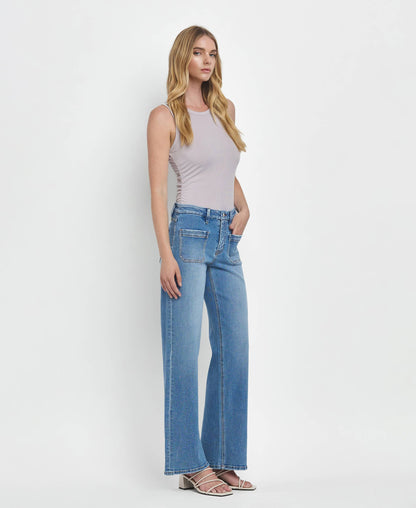 Pocket Detail Wide Leg Jeans