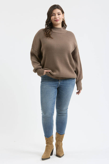 Plus Mock Neck Ribbed Sweater