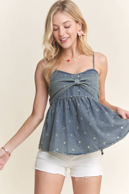 Bow Accent Denim Tank Top