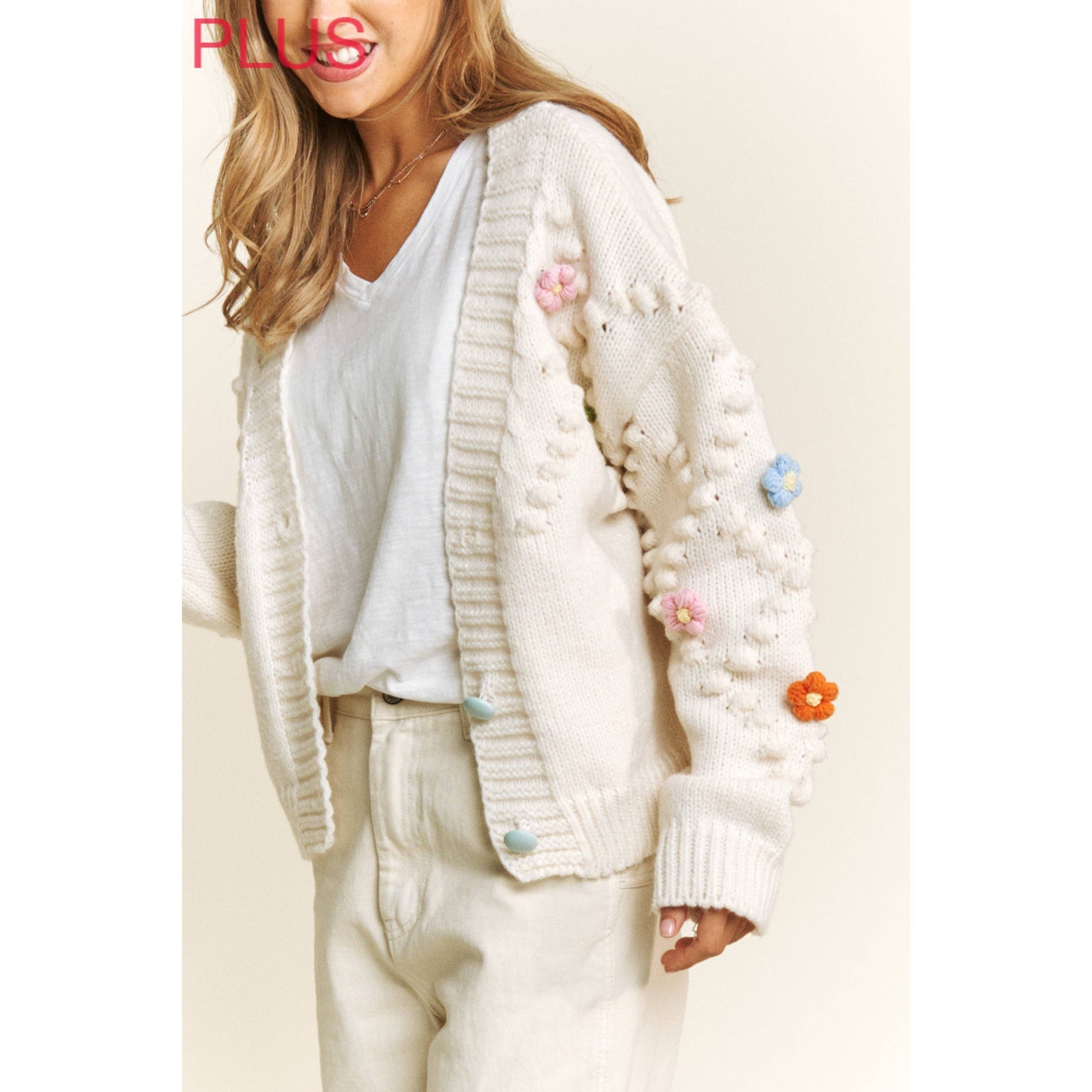 Plus Cream Flower Cardigan