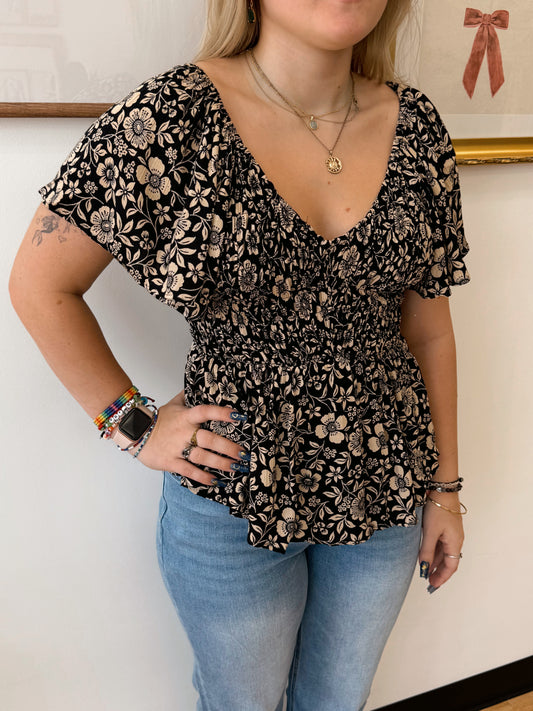 V-Neck Smocked Bodice Top Shirts & Tops