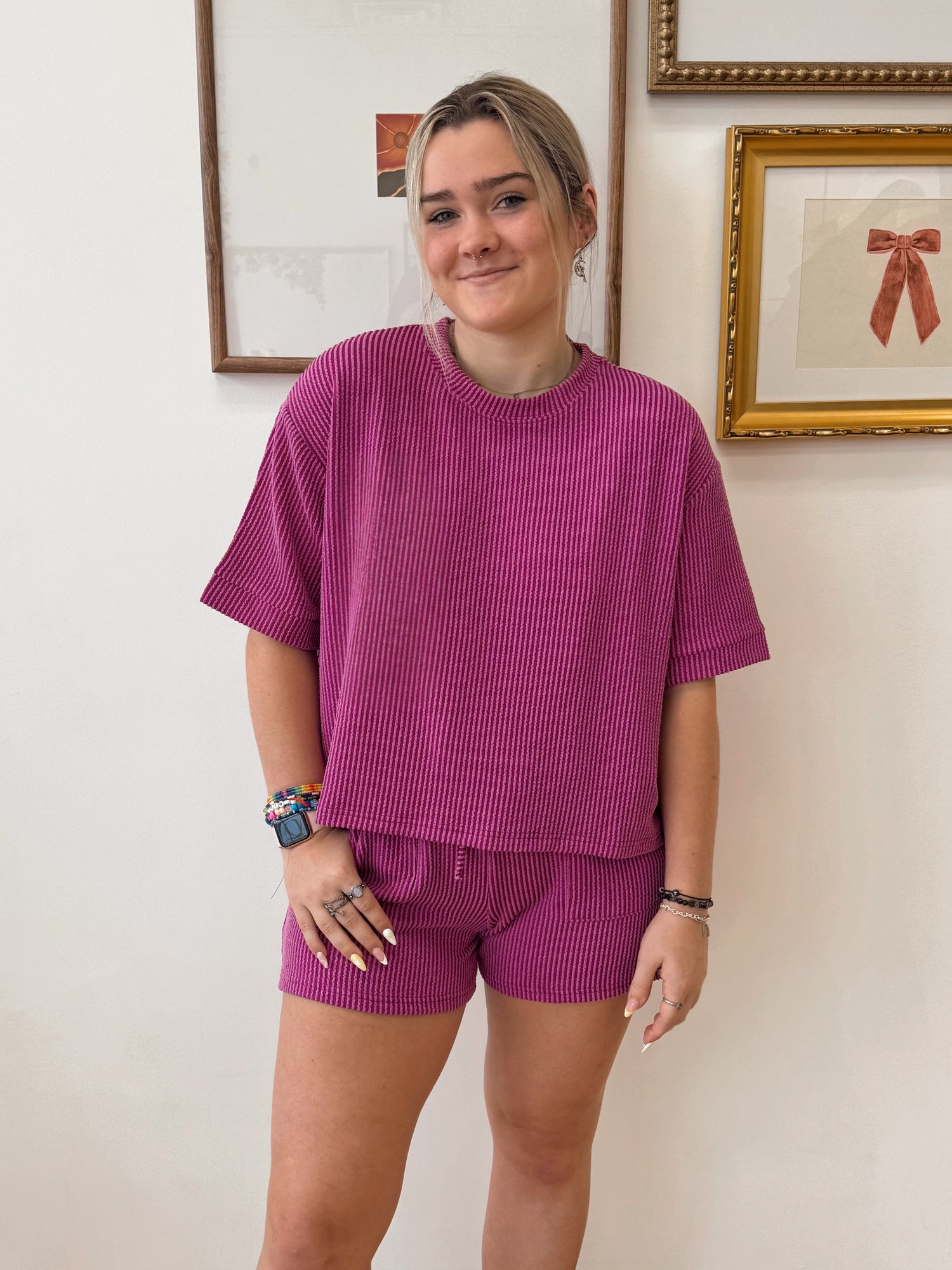 Corded Rib Short Sleeve Tee Shirts & Tops