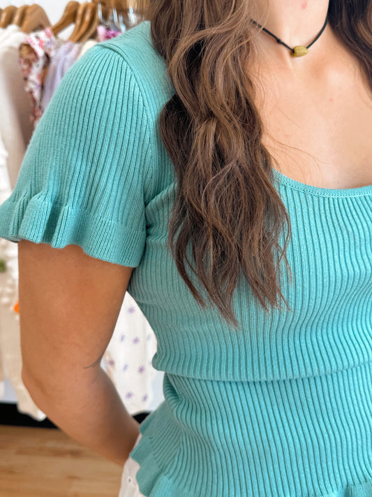 Ruffle Edge Ribbed Top Shirts & Tops