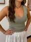 Scallop Edge Ribbed Tank Top Sage Green Shirts & Tops