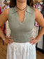 Ribbed Collared Crop Top Shirts & Tops