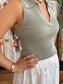 Ribbed Collared Crop Top Shirts & Tops
