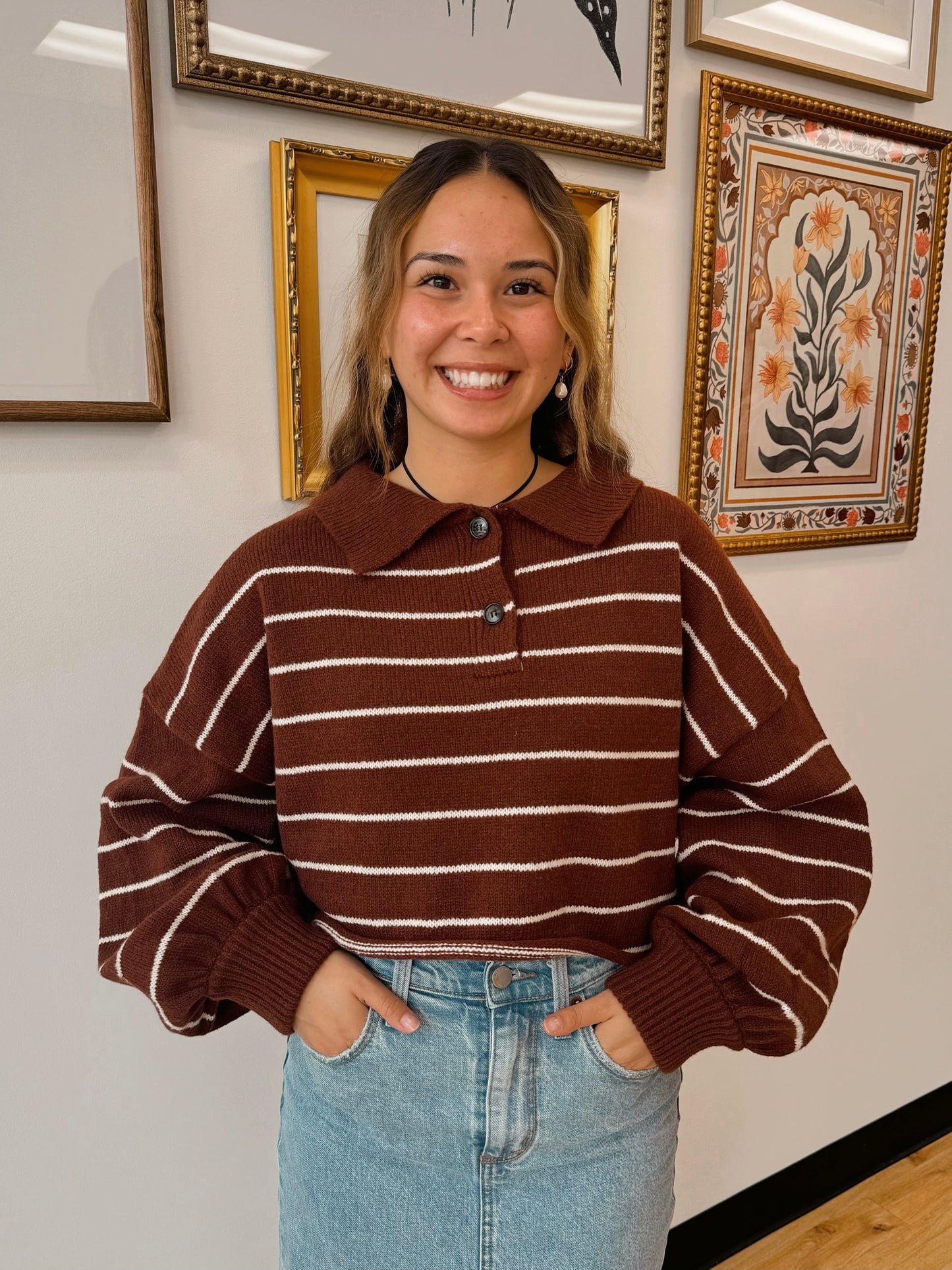 Striped Maroon Collar Top