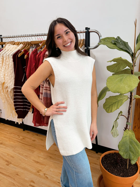 High Neck Sleeveless Sweater Top Shirts & Tops