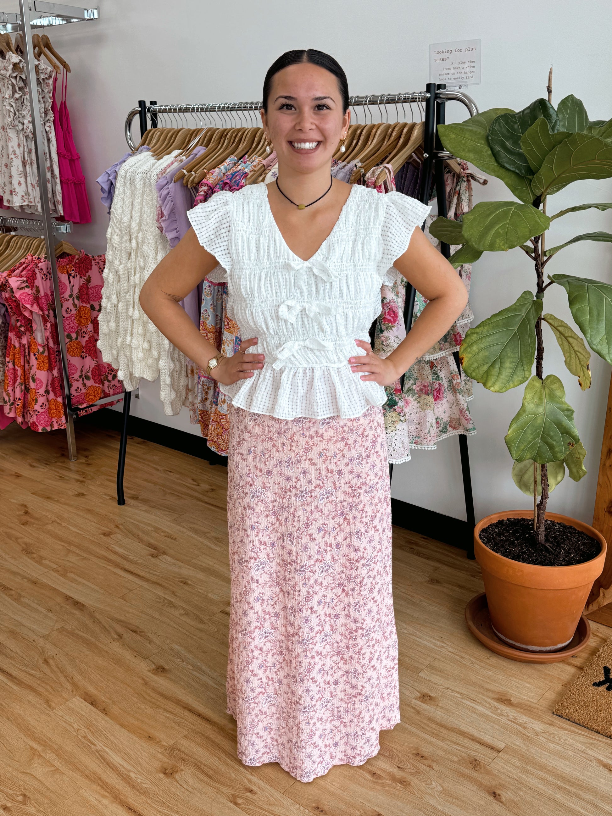 Textured Floral Midi Skirt Bottoms